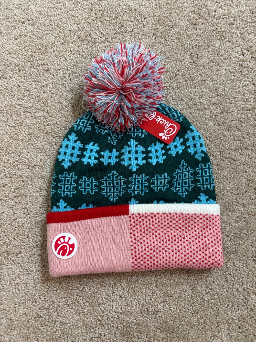 Chick-fil-A Pink & Teal Pom Knit Beanie